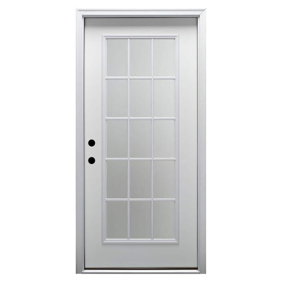 36 in. x 80 in. Classic Right-Hand Inswing 15-Lite Clear Glass Primed Steel Prehung Front Door on 4-9/16 in. Frame