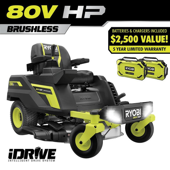 RYOBI 80V HP Brushless 30 in. Battery Electric Cordless Zero Turn Riding Mower with (2) 80V 10 Ah Batteries and Charger. Demo Model