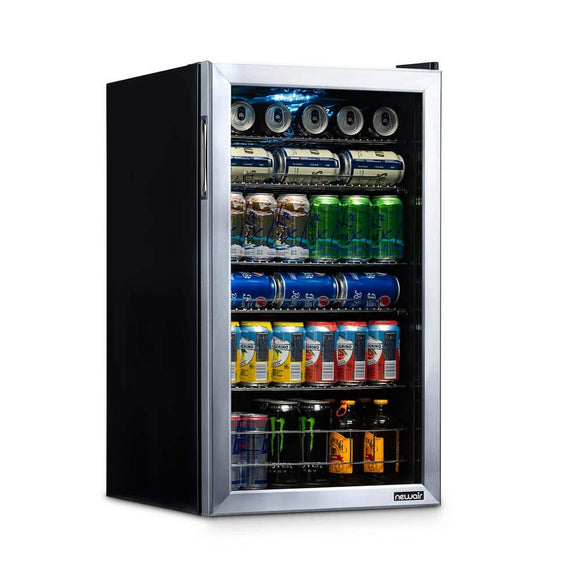 19 in. 126 (12 oz) Can Freestanding Beverage Cooler Fridge with Adjustable Shelves - Stainless Steel