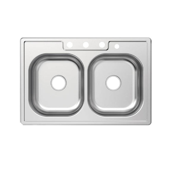 33 in. Drop-In 50/50 Double Bowl 20 Gauge Stainless Steel Kitchen Sink