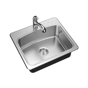 All-in-One Drop-in Stainless Steel 25 in. 2-Hole Single Bowl Kitchen Sink with Pull-Out Faucet