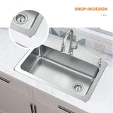 33 in. Drop-In Single Bowl 18 Gauge Stainless Steel Kitchen Sink with Pull-Down Faucet