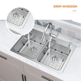 Glacier Bay Bratten 33 in. Drop-In 50/50 Double Bowl 18 Gauge Stainless Steel Kitchen Sink with Accessories