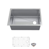 Tight Radius 31 in. Undermount Single Bowl 18 Gauge Stainless Steel Kitchen Sink with Accessories