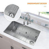 Tight Radius 31 in. Undermount Single Bowl 18 Gauge Stainless Steel Kitchen Sink with Accessories