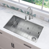 Tight Radius 31 in. Undermount Single Bowl 18 Gauge Stainless Steel Kitchen Sink with Accessories