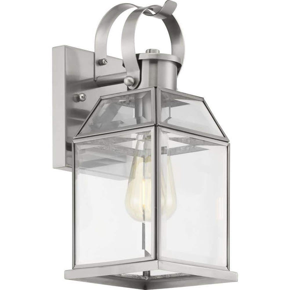 Canton Heights 1-Light 12.75 in. Stainless Steel Outdoor Wall Lantern with Clear Beveled Glass