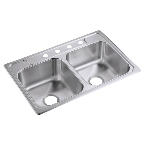 Middleton Drop-In Stainless Steel 33 in. 4-Hole Double Bowl Kitchen Sink