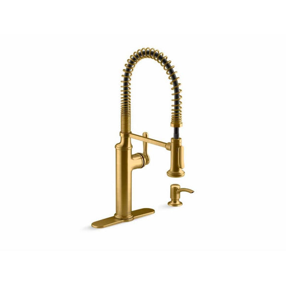 Sous Pro-Style-Single Handle Pull Down Sprayer Kitchen Faucet in Vibrant Brushed Moderne Brass