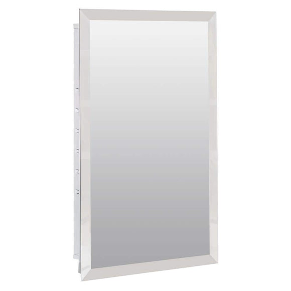 16 in. W x 25-7/8 in. H x 4-1/2 in. D Recessed or Surface Mount Frameless Beveled Bathroom Medicine Cabinet in Silver