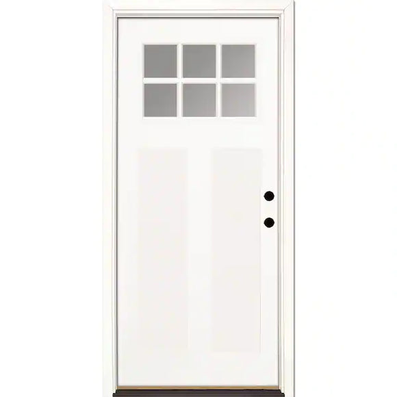 37.5 in. x 81.625 in. 6 Lite Craftsman Unfinished Smooth Left-Hand Inswing Clear Fiberglass Prehung Front Door